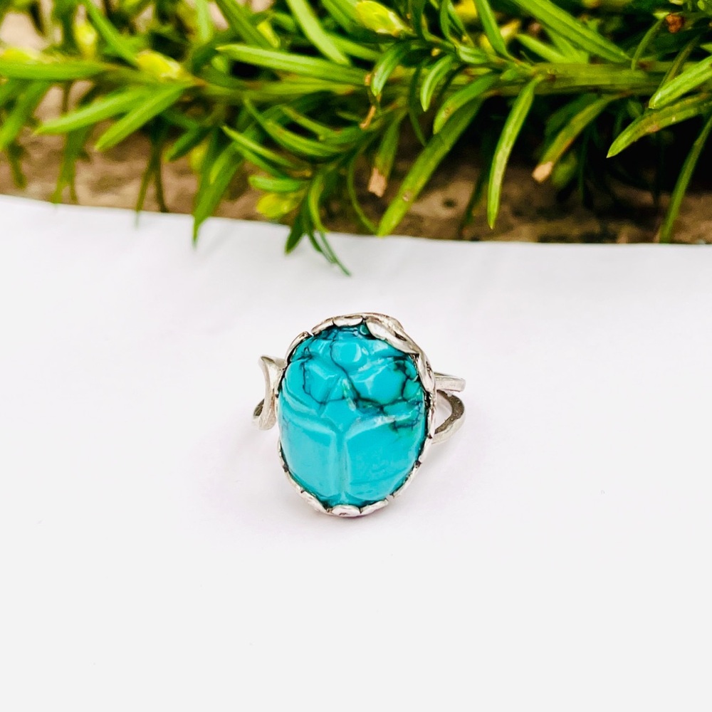 Natural Black Web Turquoise Scarab Bettle Ring,Value For Money Unique Jewelry